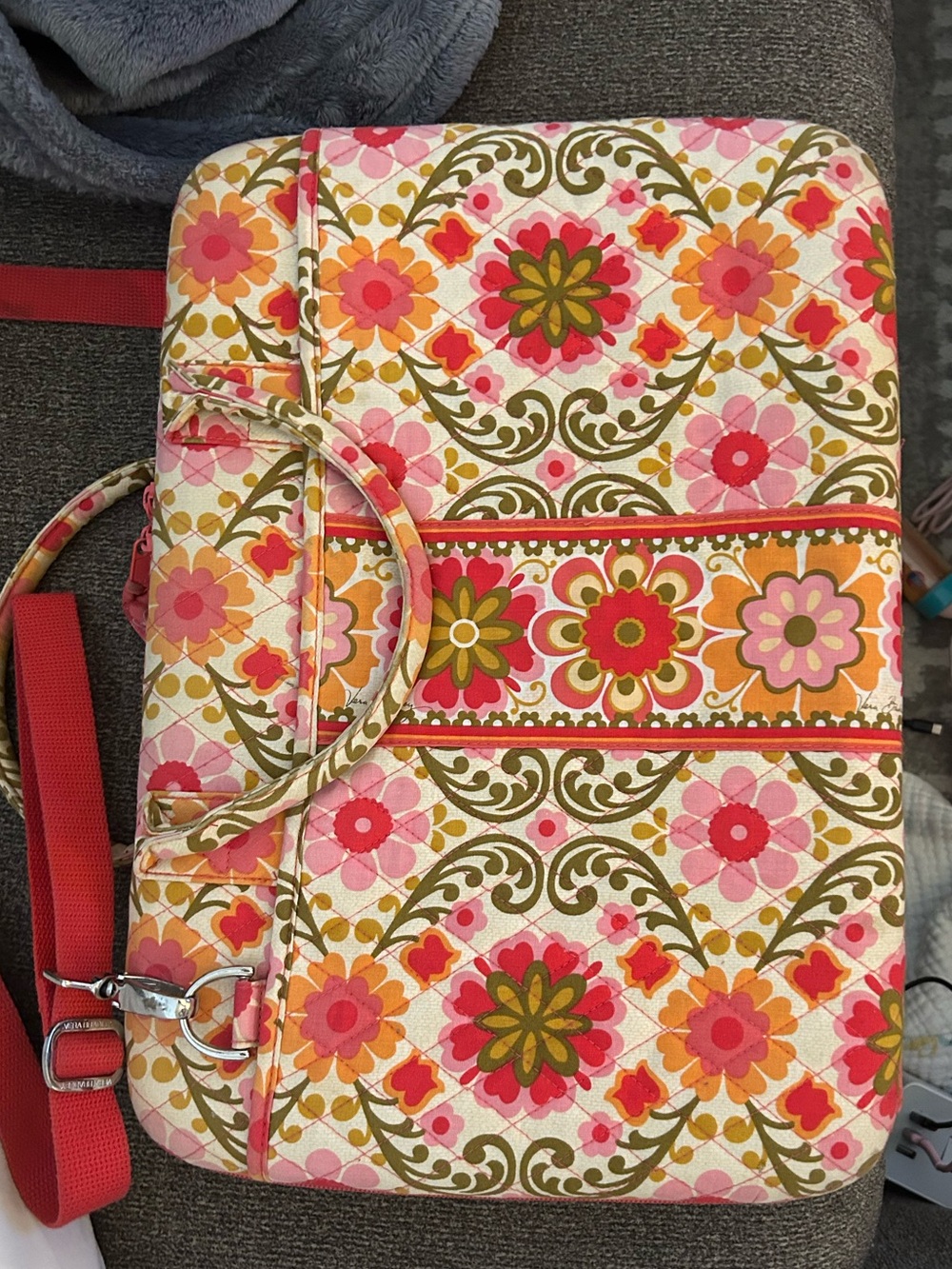 Vera Bradley Quilted Floral hard shell Laptop Tote Bag in Pink & Orange